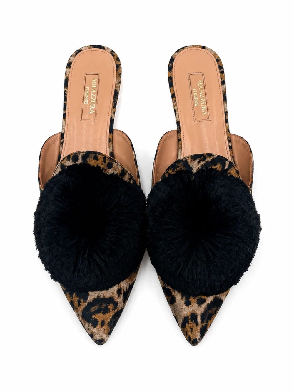 Aquazzura Pom Pom Leopard Print Slides Size 38